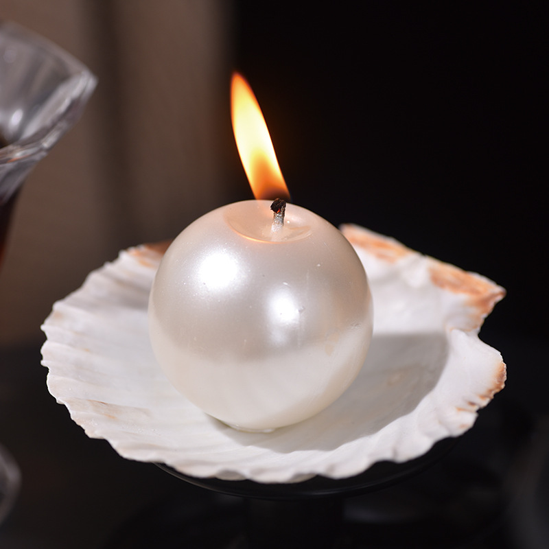 Candle Holder Decor - เทียนไขมุกทรงกลมสวยหรู พร้อมฐานเปลือกหอย ของชำร่วยงานแต่งงาน ตกแต่งโต๊ะกลางงานแต่งงาน