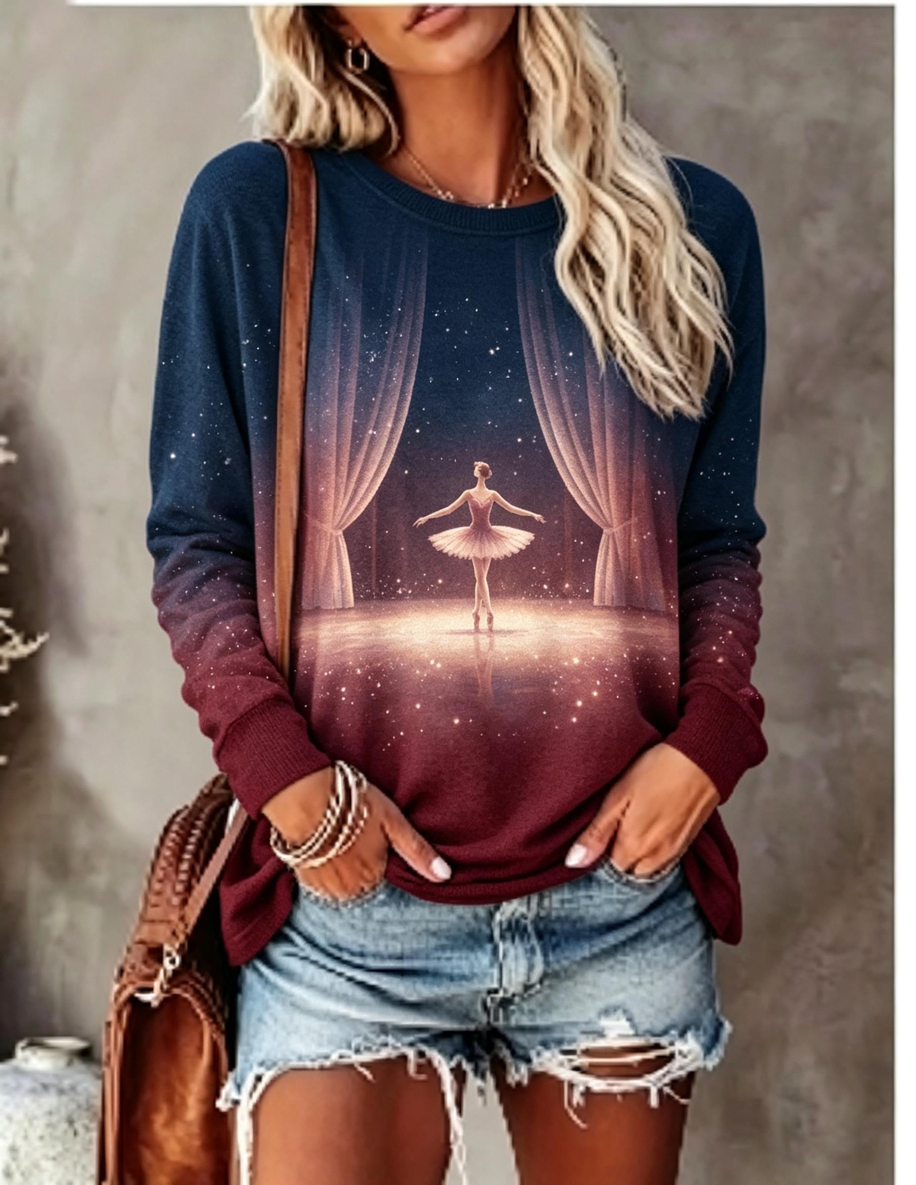 เสื้อยืดแขนยาวผู้หญิง ลายพิมพ์ - Curtain Curtain บทวิจารณ์และราคา